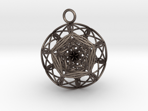 Blackhole in dodecahedron Pendant in Polished Bronzed-Silver Steel