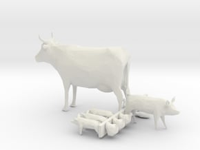 O Scale farm animals in White Natural Versatile Plastic