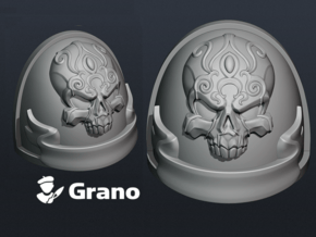 10x Ornate Skull & Scroll - G:4a Shoulder Pads in Tan Fine Detail Plastic