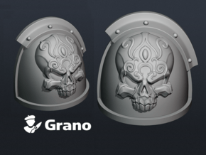 10x Ornate Skull - G:4r Shoulder Pads in Tan Fine Detail Plastic