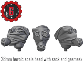 28mm heroic scale heads in sack with gas mask in Tan Fine Detail Plastic: Small