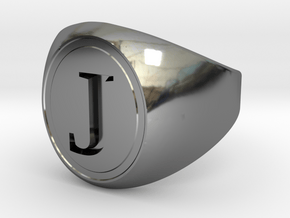 Classic Signet Ring - Letter J (ALL SIZES) in Fine Detail Polished Silver: 5 / 49