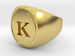 Classic Signet Ring - Letter K (ALL SIZES) in Polished Brass: 5 / 49