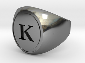 Classic Signet Ring - Letter K (ALL SIZES) in Fine Detail Polished Silver: 5 / 49