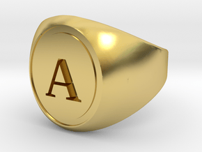 Classic Signet Ring - Letter A (ALL SIZES) in Polished Brass: 5 / 49