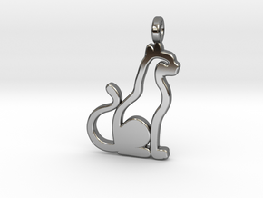 Cat pendant in Fine Detail Polished Silver: Small