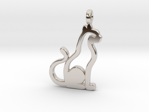 Cat pendant in Rhodium Plated Brass: Small