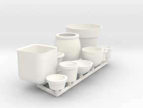 Flower Pots 01. 1:24 Scale in White Processed Versatile Plastic