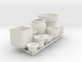 Flower Pots 01. 1:20.3 Scale in White Natural Versatile Plastic