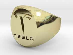 Tesla Logo Signet Ring (All sizes available) in 18k Gold Plated Brass: 5 / 49