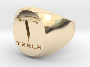 Tesla Logo Signet Ring (All sizes available) in 14K Yellow Gold: 5 / 49