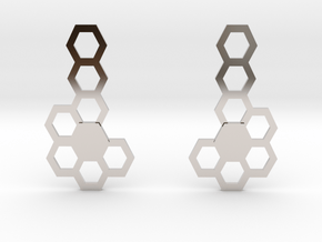Honeycomb Earrings 34x18mm in Rhodium Plated Brass