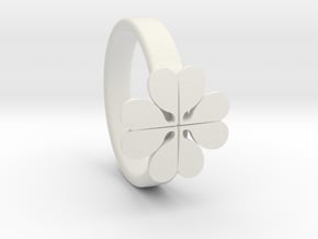 Ring "Four-leafed Clover" in White Natural Versatile Plastic: 6 / 51.5