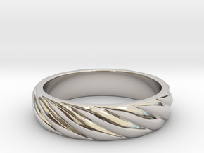 Diagonal Stripes Ring in Rhodium Plated Brass: 4 / 46.5