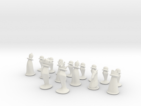 Puffing Chess 16 piece set (60MM or 95MM) in White Natural Versatile Plastic: Small