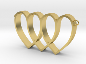 3 hearts entangled  in Polished Brass: Medium
