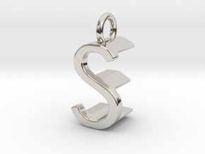 Two way letter pendant - ES SE in Rhodium Plated Brass