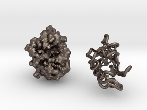 Lysozyme 50 mill X - ribbon and molecular surface in Polished Bronzed-Silver Steel