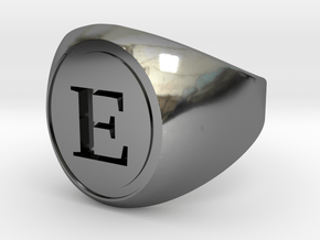 Classic Signet Ring - Letter E (ALL SIZES) in Fine Detail Polished Silver: 5 / 49
