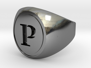 Classic Signet Ring - Letter P (ALL SIZES) in Fine Detail Polished Silver: 5 / 49