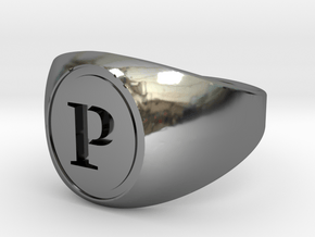 Classic Signet Ring - Letter P (ALL SIZES) in Fine Detail Polished Silver: 10.5 / 62.75