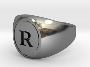 Classic Signet Ring - Letter R (ALL SIZES) in Fine Detail Polished Silver: 10.5 / 62.75