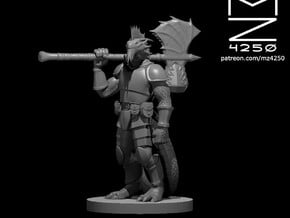 Silver Dragonborn War Cleric with Maul Axe Combo in Tan Fine Detail Plastic