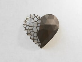 Low Poly Wall Art: Heart Break Voronoi (Polished) in Polished Bronzed-Silver Steel