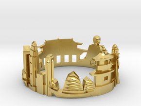 Hong-Kong Skyline - Cityscape Ring in Polished Brass: 8 / 56.75