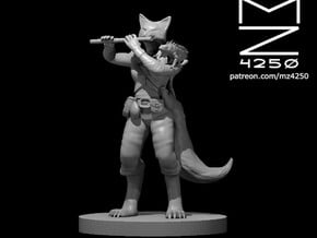 Kitsune Female Bard with Flute and Lizard in Smooth Fine Detail Plastic