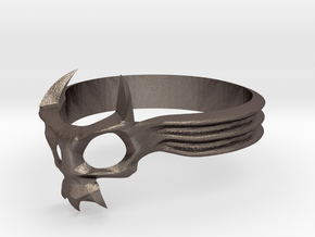 Skull Mask Ring -v2 in Polished Bronzed Silver Steel