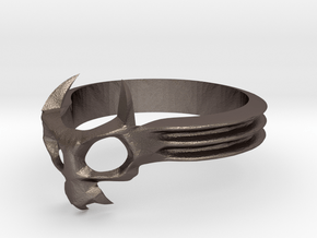 Skull Mask Ring -v3 in Polished Bronzed Silver Steel