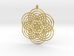 Merkaba Fractal Metatron Cube Pendant in Polished Brass