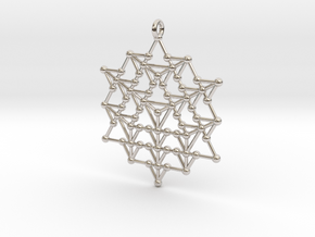 64 Tetrahedron Grid Pendant in Rhodium Plated Brass
