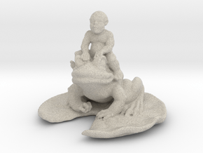 Putti On A Frog on a Pad 3 Inches tall in Natural Sandstone