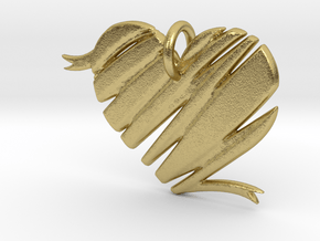 Heart Ribbon Charm in Natural Brass