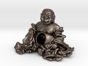 HOTEI AND TREE (7'' tall) in Polished Bronzed-Silver Steel
