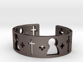 Cross bracelet in Polished Bronzed-Silver Steel