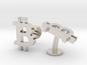 Bitcoin Logo BTC Crypto Currency Cufflinks in Rhodium Plated Brass