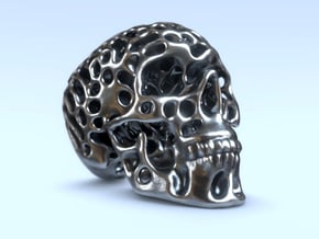 Human Skull - Reaction Diffusion Pendant in Polished Nickel Steel
