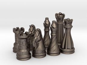 CHESS SET in Polished Bronzed-Silver Steel: Medium