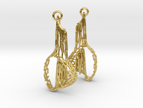 Voronoi Cascade Drop Earrings in Polished Brass