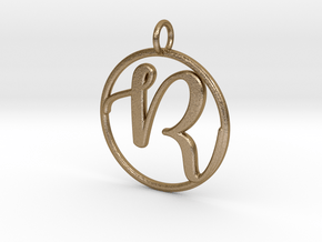 Cursive Initial R Pendant in Polished Gold Steel