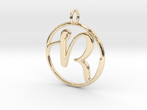 Cursive Initial R Pendant in 14k Gold Plated Brass