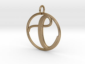 Cursive Initial C Pendant in Polished Gold Steel