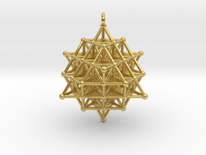 64 Tetrahedron grid Pendant in Polished Brass
