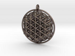 3d Flower of life Pendant in Polished Bronzed-Silver Steel