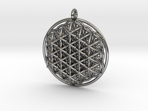 3d Flower of life Pendant in Polished Silver