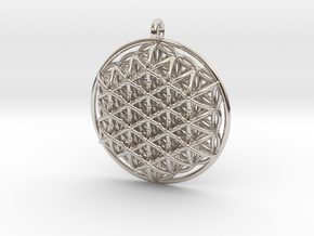 3d Flower of life Pendant in Rhodium Plated Brass