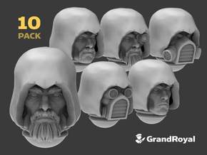 10x Base : Hooded Marine Heads (Variety Pack) in Tan Fine Detail Plastic